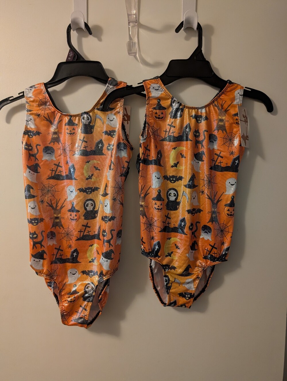 Kids Halloween One-Piece Leotard - Orange Ghost & Pumpkin Print